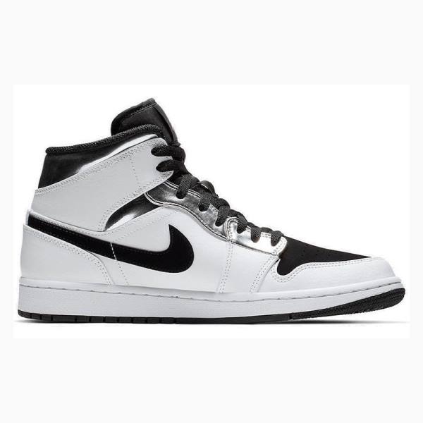 Air Jordan 1 Nike Mid Zapatillas Baloncesto Hombre Blancas Negras Plateadas | JD-104FL