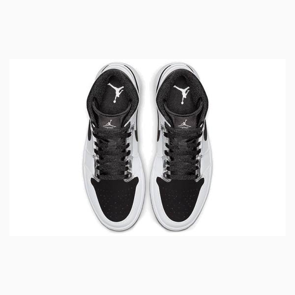 Air Jordan 1 Nike Mid Zapatillas Baloncesto Hombre Blancas Negras Plateadas | JD-104FL