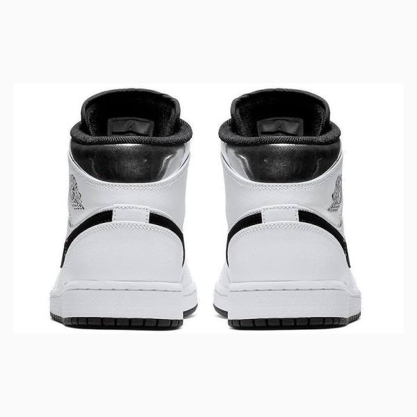 Air Jordan 1 Nike Mid Zapatillas Baloncesto Hombre Blancas Negras Plateadas | JD-104FL