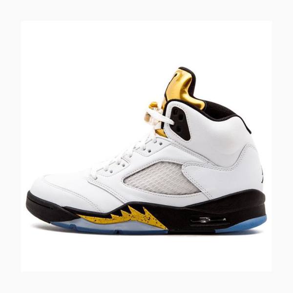 Air Jordan 5 Nike Retro Olympic Tongue Zapatillas Baloncesto Hombre Blancas Doradas | JD-657SA